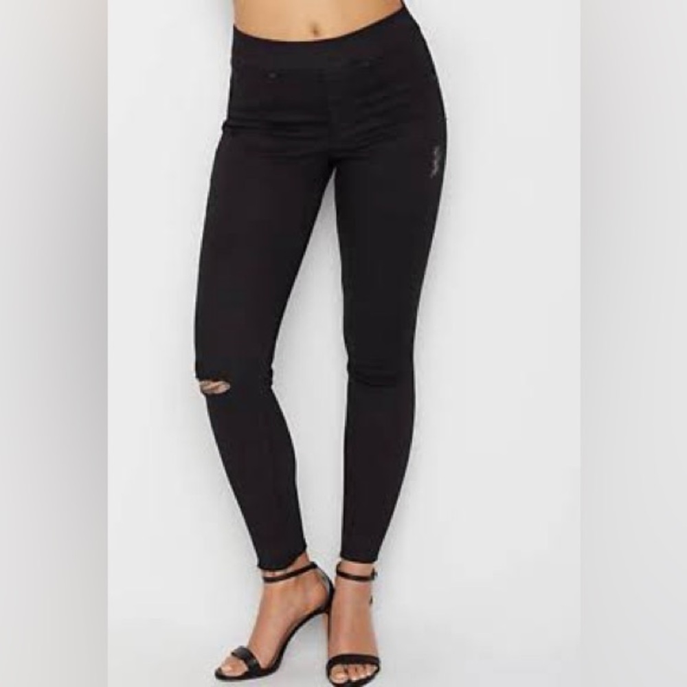 SPANX Black Skinny Jeans with Knee Distressing